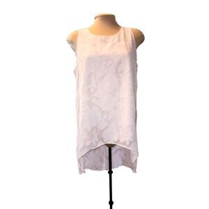 Kaari Blue Pink Floral Textured Sheer‎ Sleeveless High Low Tunic Size L